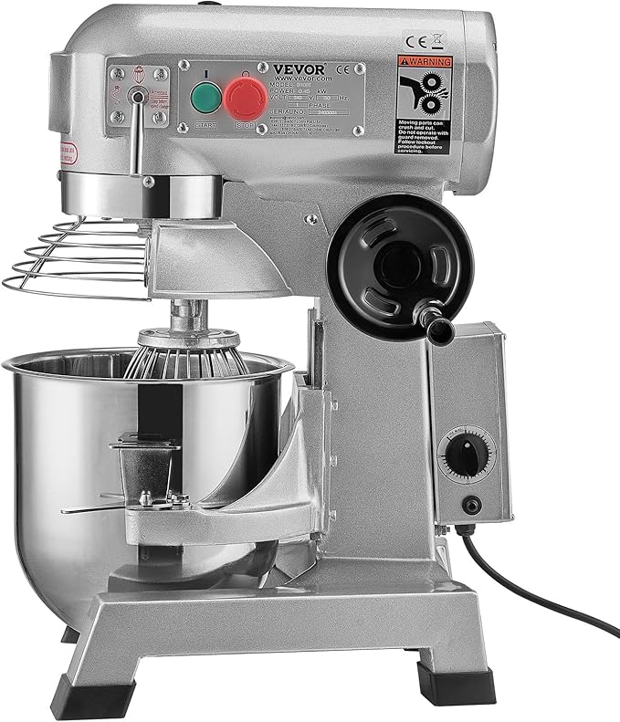 VEVOR Commercial Mixer 30Qt, Commercial Food Mixer Stainless Steel Bowl, 1100W Commercial Stand Mixer with 3 Speeds Adjustable, Dough Hook Whisk Beater Included, Perfect for Bakery Pizzeria, Silver