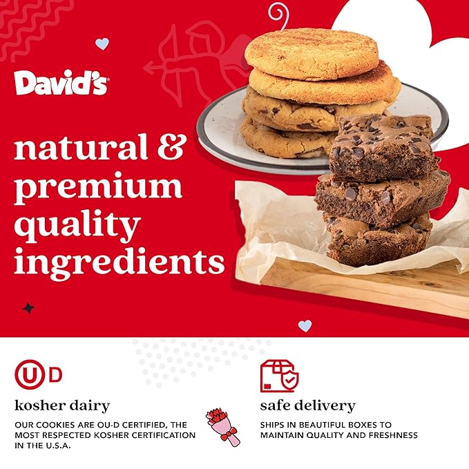 David’s Cookies Gluten Free Assorted Cookies and Brownies Bucket Sampler - Comes in a Love-Themed Decorated Bucket 1.3Lbs - Freshly Baked Gourmet Cookies Gift For Your Loved Ones (Roses Not Included)