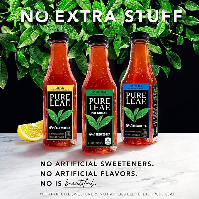 Pure Leaf Iced Tea, Unsweetened 3 Flavor Variety Pack, Zero Sugar & Zero Calories, 18.5 Fl Oz Bottles (Pack of 12)