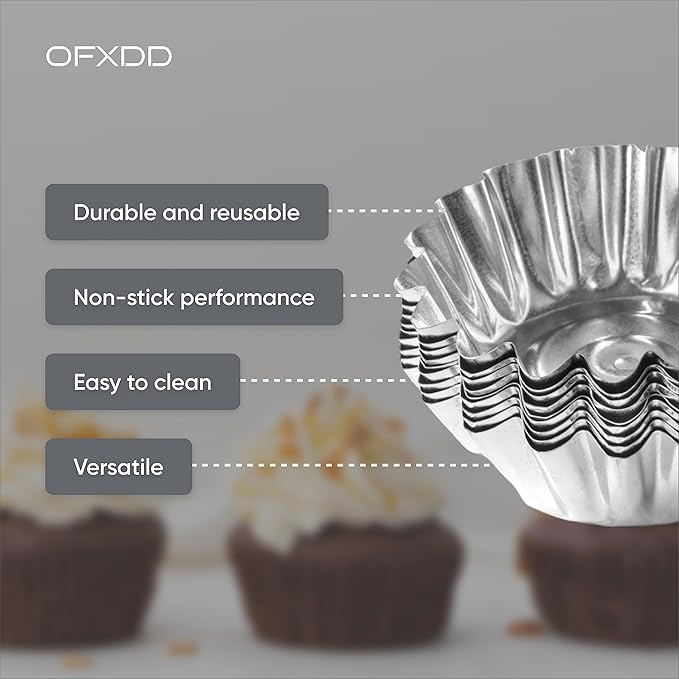 Muffin Cups for Kitchen Baking 2.36 Inch - Metal Egg Tart Molds for Baking, 30 Pcs - Reusable Mini Tart Tins and Cupcake