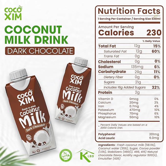COCOXIM Ready to Drink Dark Chocolate Coconut Milk – 11 oz (Pack of 12) | 100% Vegan & Plant Based |Halal & Kosher Certified | Gluten & Lactose Free | Perfect to Add to Cereals, Smoothies and Desserts