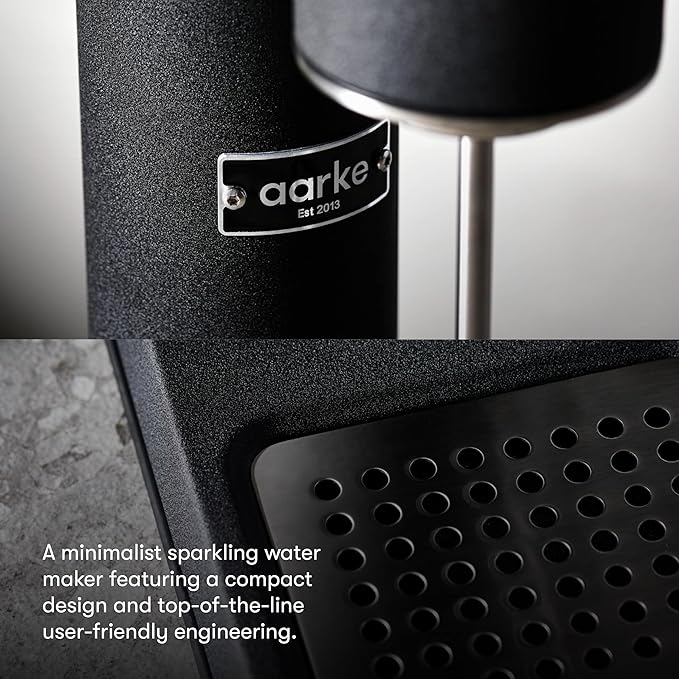Aarke Carbonator lll with CO2 Cylinder, Sparkling & Carbonation Water Machine, Stainless Steel with PET BPA-Free Reusable Bottle Volume 1L/34 fl oz (Matte Black)