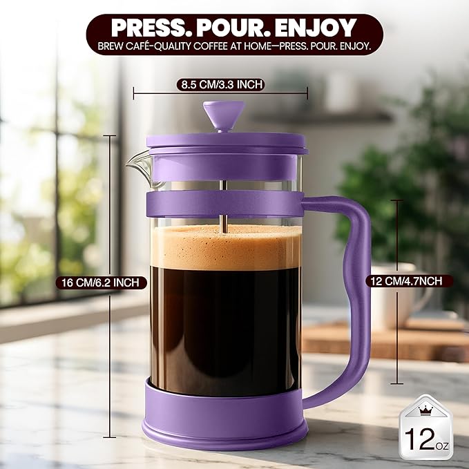 Utopia Kitchen 12 Ounce 0.35 Liter French Press Coffee Maker, Tea Maker, Travel Coffee Presses, Heat Resistant Thickened Borosilicate Coffee Pot for Camping Travel Gifts, Plum Pack of 1