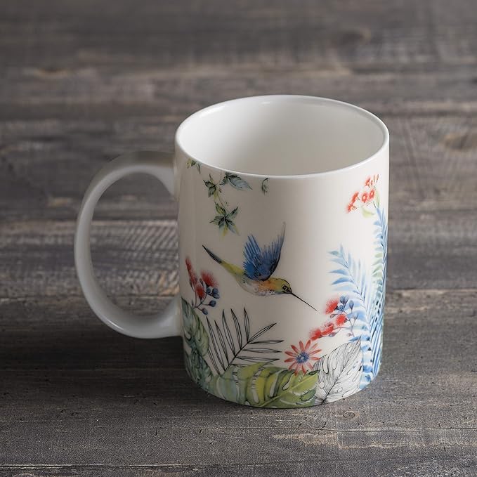 Maison d' Hermine Coffee Mug with Handles Fine Bone China Mugs Pack of One Tea Cups for Hot Beverages Cappuccino Latte Home Restaurant Office Perfect for Gift (Tropiques - Colibris, 12 Ounce)