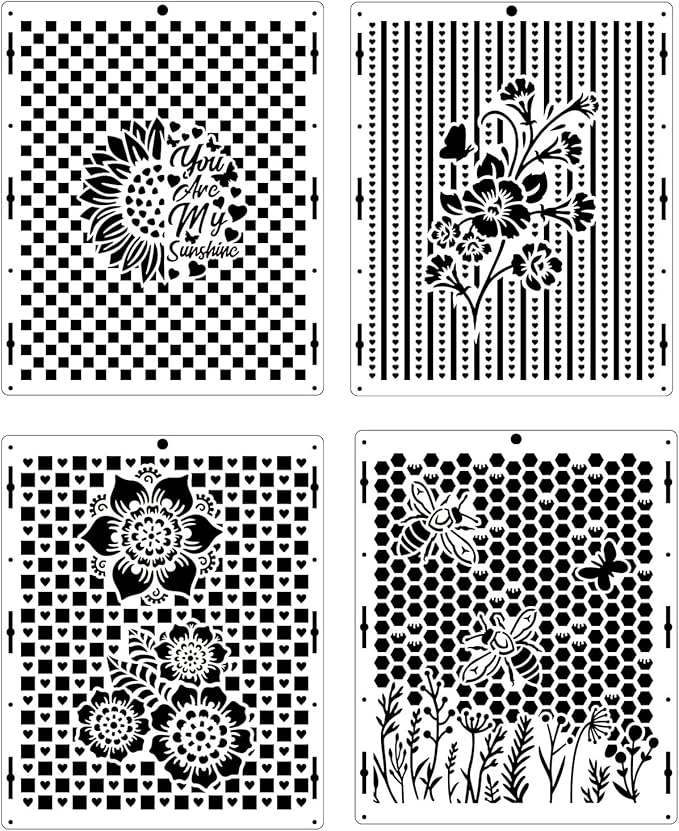 4-Pack Reusable Stencil Set for Crafting, Painting, and DIY Projects – Durable, Versatile, and Easy-to-Use Stencils for Walls, Fabric, Wood, and More