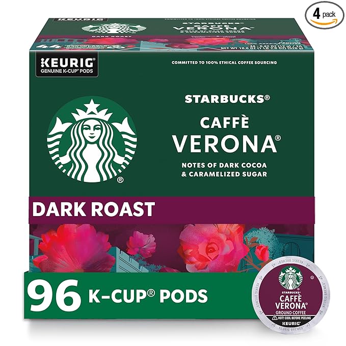 Starbucks K-Cup Coffee Pods, Dark Roast Coffee, Caffè Verona for Keurig Brewers, 100% Arabica, 4 boxes (96 pods total)
