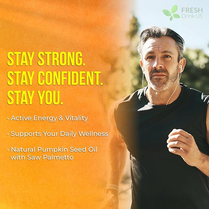 FreshDrinkUS, 330 Premium Pumpkin Seed Oil Softgels with Saw Palmetto, 3000mg Per Serving, Cold Pressed, Pure Virgin Oil, Great Hair Support, Non-GMO, Gluten-Free, Vegan