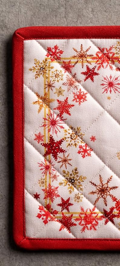 Maison d' Hermine Pot Holders Set 100% Cotton Heat Resistant Potholders 8" x 8" Hot Pads with Loop BBQ, Cooking, Baking, Grilling, Kitchen, Handling Hot Pans (Pack of 2, Crystal Star)
