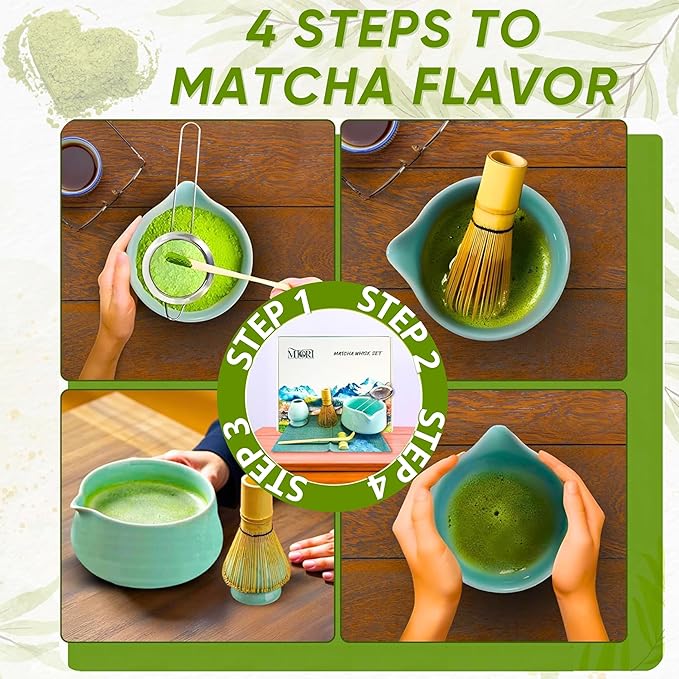 Matcha Whisk Set - 7pcs Matcha Set Including Bamboo Whisk, Bowl with Spout, and Accessories | All-in-One Matcha Kit for Matcha Latte Lovers | Japanese Matcha Set Whisk And Bowl for Tea Ceremony