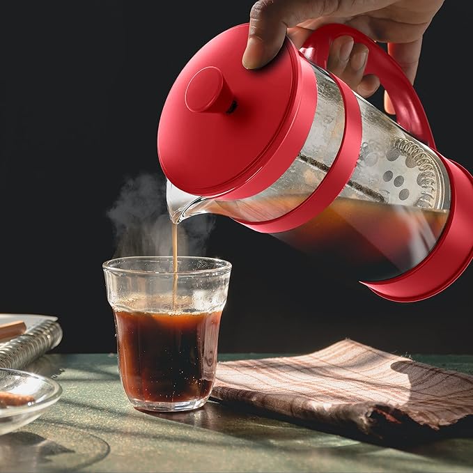 Utopia Kitchen 34 Ounce 1 Liter French Press Coffee Maker, Tea Maker, Travel Coffee Presses, Heat Resistant Thickened Borosilicate Coffee Pot for Camping Travel Gifts, Red Pack of 1