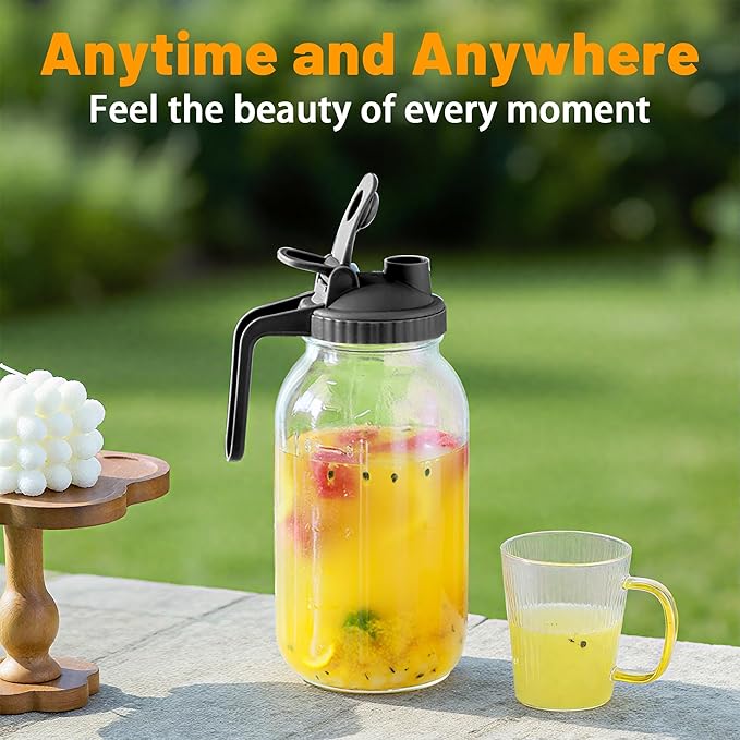 64oz Glass Pitcher with Lid-2 Quart, Heavy Duty Glass Mason Jar Pitcher 2 Packs, Leak-Proof Wide Mouth Jar with Pouring Airtight Lid, Ideal Container for Water, Juice, Milk and Drinks Storage