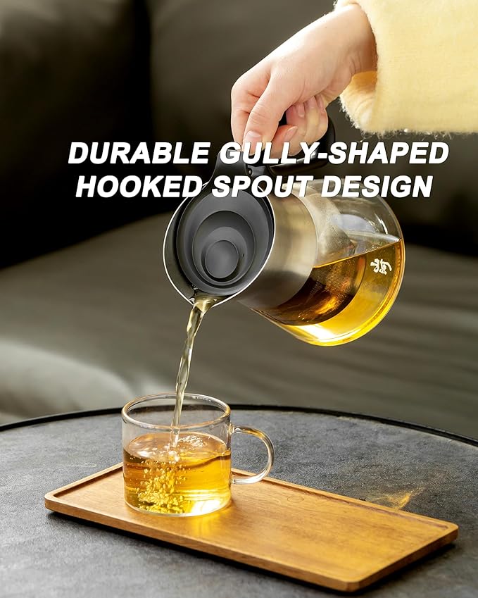 ZENS Design Glass Teapot with Infuser, 23 oz Small Loose Leaf Tea Steeper Pot with Stainless Steel Spout for Hot Tea Steeper, Oval Handle Clear Tea Pot with infusers for Loose Tea Lovers Gifts