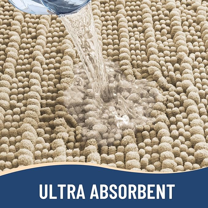 Arotive Luxury Chenille Bathroom Rug Mat, Extra Soft Thick Absorbent Shaggy Bath Rugs, Non-Slip Machine Wash Dry, Plush Bath Mats for Bathroom, Shower and Tub, 30x17, Beige
