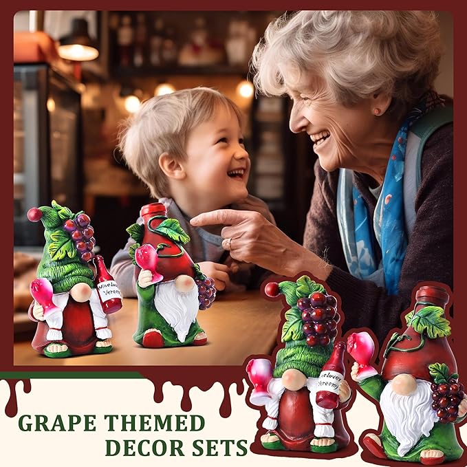 2PCS Wine Gnomes Figurines Home Decor Gnome Gifts for Women Collectible Statue Christmas Decorations for Dining Tables Tiered Pallets Wine Cabinet Living Room