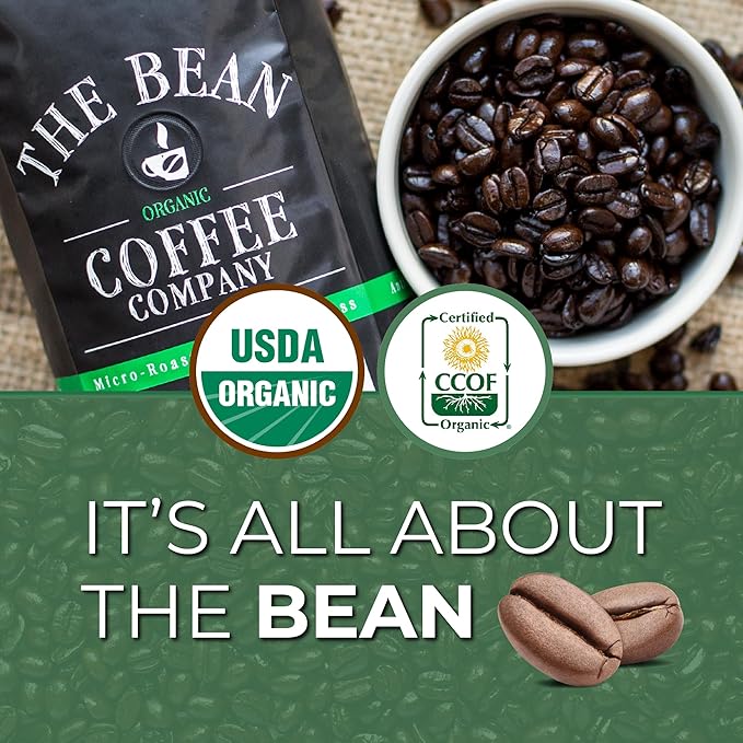 The Bean Organic Coffee Company Water Processed DECAF IL Chicco (Traditional Italian Roast), Dark Roast, Ground Coffee, 5-Pound Bag, Café Molido Tostado Orgánico descafeinado