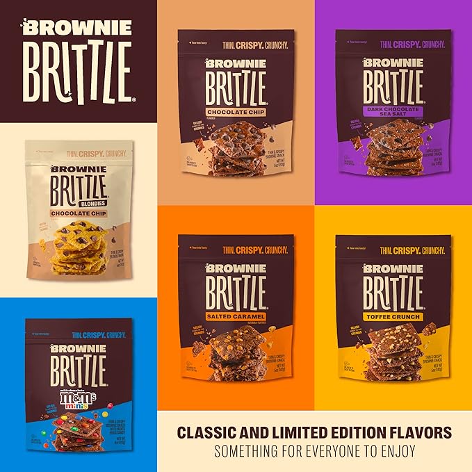 Brownie Brittle – Original Chocolate Chip Thin and Crispy Sweet Snacks, Family Size (Pack of 6, 5 oz), Rich Gourmet Brownie Bites Dessert