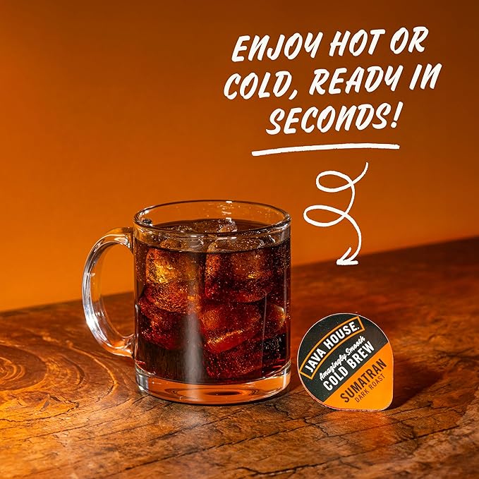 JAVA HOUSE Cold Brew Coffee, Dark Roast Coffee Concentrate Liquid Pods - 1.35 Fluid Ounces (6 count liquid pods per box) Enjoy Hot Or Iced (Sumatran, 6 boxes x 6 pods = 36 Count)