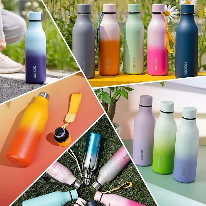 BJPKPK Insulated Water Bottles, 25 oz Stainless Steel Metal Water Bottle with Strap, BPA Free Leak Proof Thermos, Mugs, Flasks, Reusable Water Bottle for Sports & Travel, Mist Grey