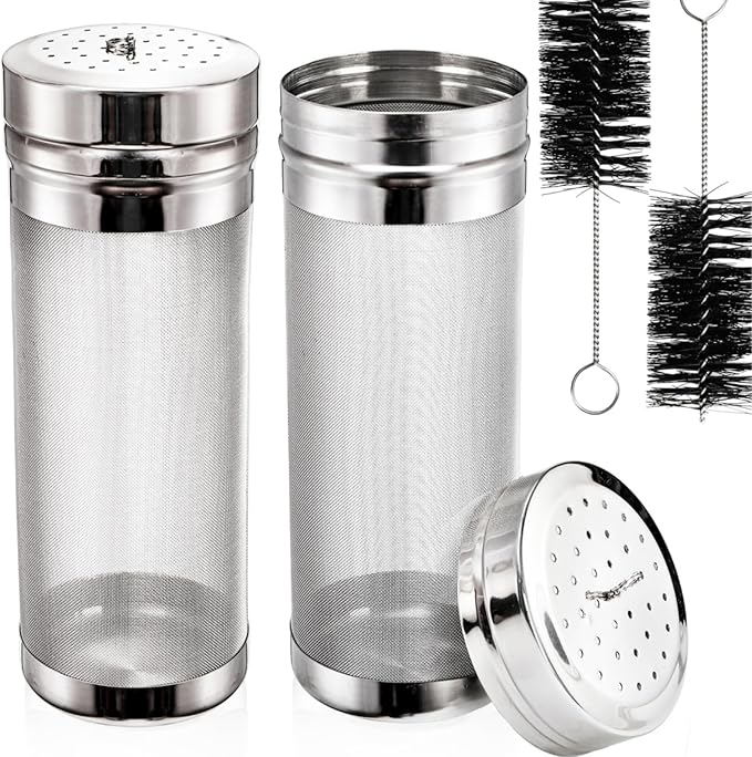 2 Pack Beer Dry Hopper Filters, 2.8 x 7 inch 300 Micron Mesh Hop Strainer with Lid, Stainless Steel Beer Hop Spider with Nylon Bristles, Brewing Filters Straining Keg for Home Coffee Wine Juice