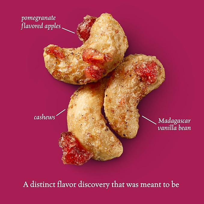 Sahale Snacks Pomegranate Vanilla Cashews, 4 oz Pouches (6 Packs) - Dry-Roasted Deluxe Mixed Nuts with Pomegranate Infused Apples & Madagascar Vanilla - Non-GMO, Kosher, & Certified Gluten-Free Snacks