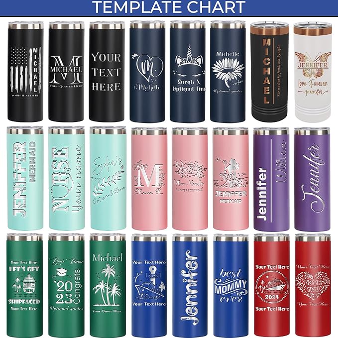 Personalized 20oz Skinny Tumbler: Engraved, Stainless Steel, Insulated, Leak-Proof Lid & Straw, Hot/Cold for Hours, Ideal for Coffee, Water, Wine, Gift for Birthdays, Weddings, Christmas, (25 designs)