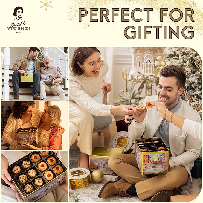 Matilde Vicenzi Roma Cookie Gift Tin - Italian Pastries & Cookies in Individually Wrapped Trays - Gourmet Gifts For Thanksgiving, Holidays, Corporate - Assorted Cookies in Italian Design Tin 32.5oz (920g)