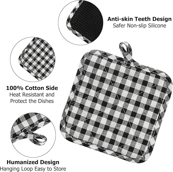 Oven Mitts and Pot Holders Set, Pack of 4, Heat Resistant Silicone Kitchen Mini Oven Mittens for 500 Degrees, Mini Oven Gloves and Hot Pads for Baking Grilling Barbecue Microwave Machine Washable