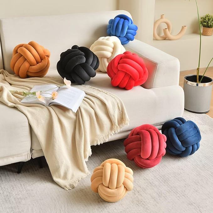 Decorative Throw Knot Pillow Ball for Home Chair Sofa Aesthetic Round Velvet Knotted Pillow Cushion (Caramel, 11inches)