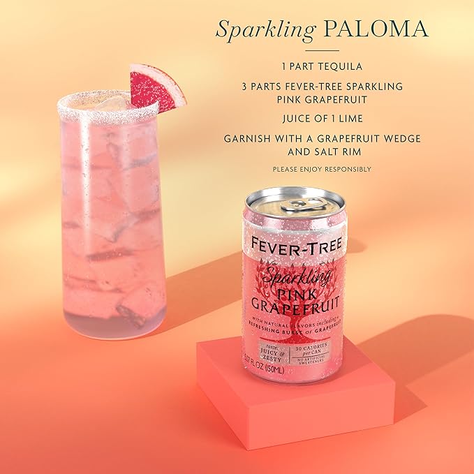 Fever-Tree Sparkling Pink Grapefruit - Premium Quality Mixer - Refreshing Beverage for Cocktails & Mocktails. Naturally Sourced Ingredients, No Artificial Sweeteners or Colors - 5.07 Fl Oz Cans - Pack of 8