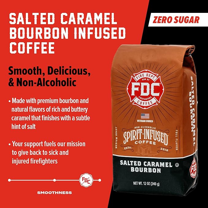 Fire Department Coffee - Salted Caramel Bourbon Coffee Beans - Gives Back to Firefighters - Premium Bourbon Infused - Whole Bean - Non-Alcoholic - Roasted in the USA - Veteran Owned (12 oz, Pack of 2)
