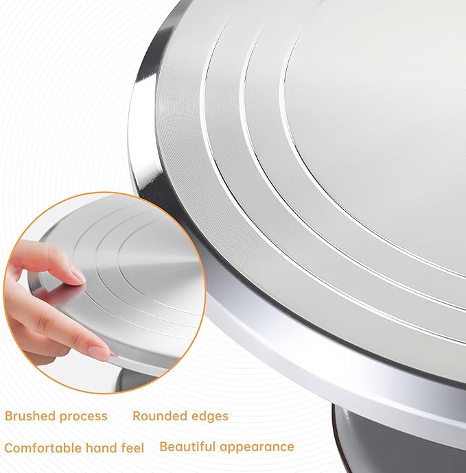 Revolving 12 Inch Round Aluminum Cake Decorating Stand - Turntable, Rotating for Pastries & Decorations
