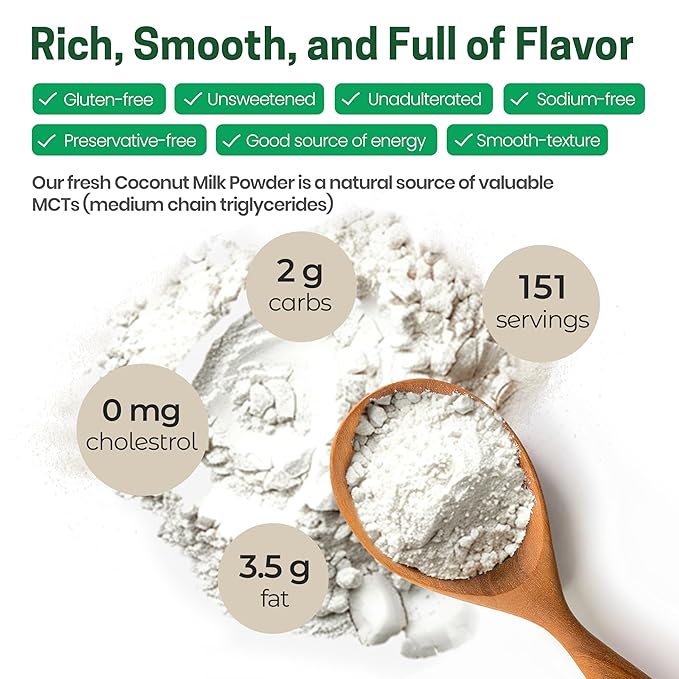 Z Natural Foods Organic Coconut Milk Powder - All-Natural Vegan Dairy-Free Alternative with MCTs - Unsweetened Coconut Creamer for Coffee & Smoothies - Gluten-Free, Non-GMO, 2 lbs