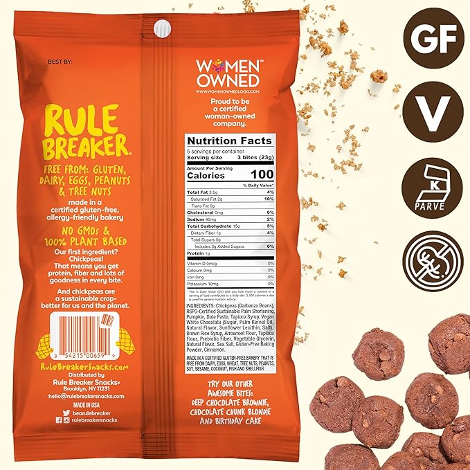 Rule Breaker Vegan & Gluten-Free Cookies | Pumpkin Spice Bites | Plant-Based, Dairy, Nut, Soy, Allergen Free, Kosher | Soft-Baked School Snacks for Kids and Adults | Better-For-You Bites (Pack of 12)