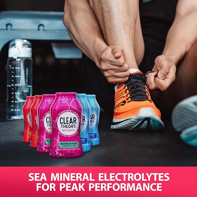Clear Theory Water Flavoring Drops with Electrolytes, Water Enhancer Liquid Flavored Water Drink Mix, Hydration for Kids, Vegan, Gluten Free, Low Calorie, 6 Pack (Fruit Punch, Blue Raspberry & Watermelon Berry)