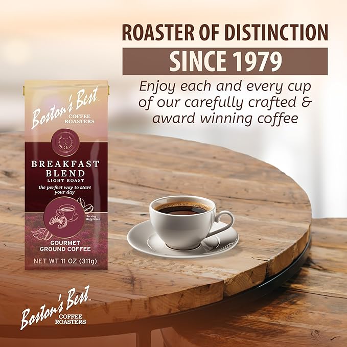 Boston’s Best Coffee - Smooth Light-Roast Breakfast Blend Gourmet Premium Ground Coffee, 11 oz. / 311 g Bag