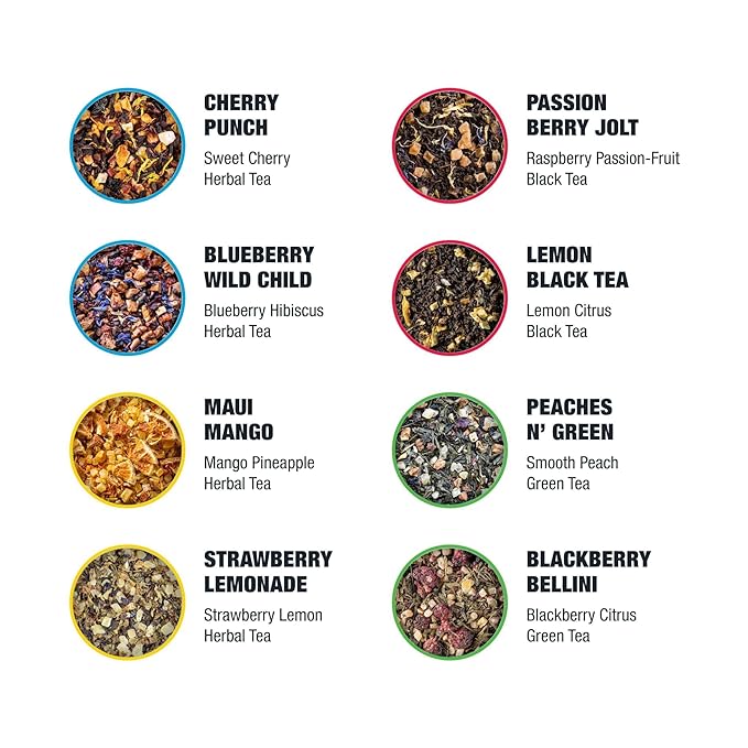 Tiesta Tea - Iced Tea Sampler Dry Flight Set, Loose Leaf, High to No Caffeine, Makes Cold Brew Iced Drink, Assorted Brew Sets with Herbal, Black, Fruit Blends & More, 8 Resealable Sample Pouches