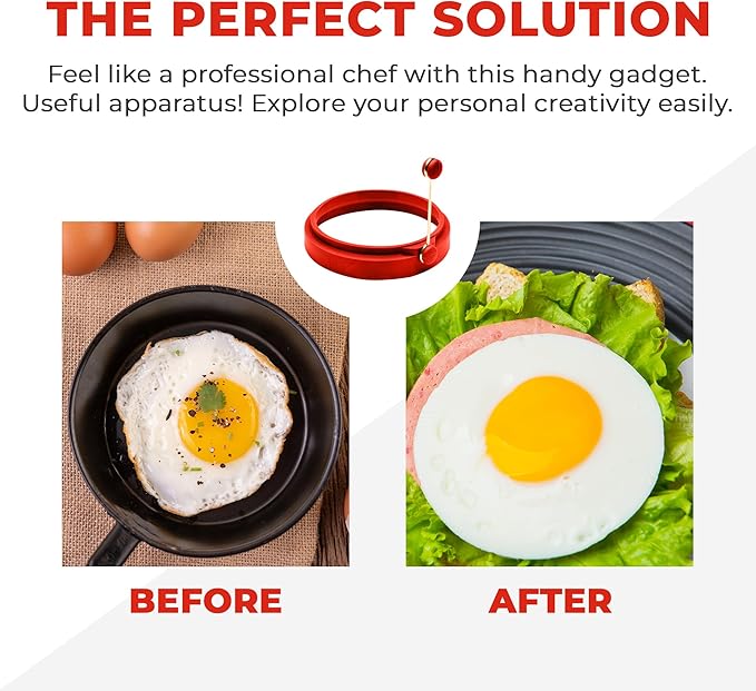 Professional 4 Inch Silicone Egg Ring, Pancake Mold Egg Mold for Breakfast Sandwiches, Omelets and More, Nonstick Ring, Round Blue (Pack of 4), Free e-Book by Abam (Red)