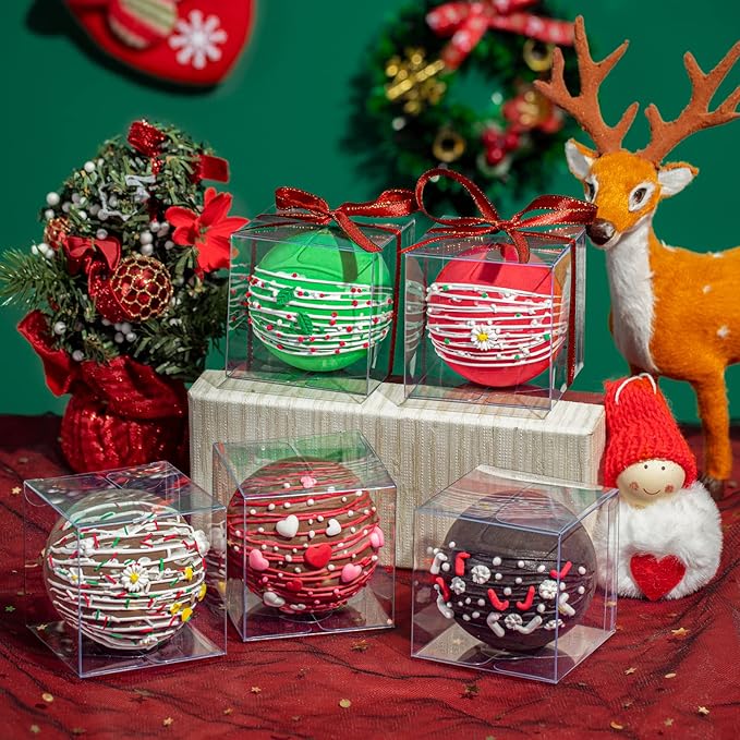 RomanticBaking 50 Pack 3x3x3 Inch Clear Chocolate Bomb Boxes Small Gift Boxes for Cupcake,Candies, Birthday Wedding Party Favor Box