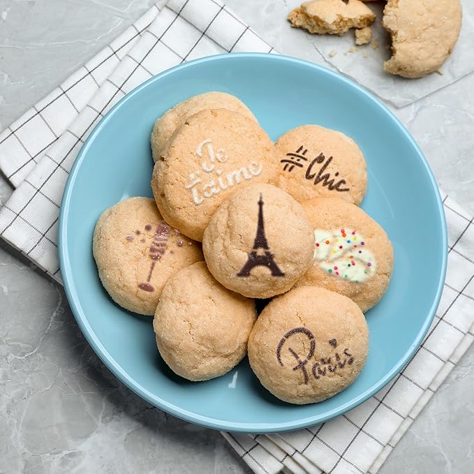 NAKLEO Coffee Stencils and Cookies Decoration 14Pcs 2.8”x2.8” and 4.3”x4.3”, Reusable Plastic Baking Templates, Paris Travel France, Barista DIY Art Craft, Capuccino Latte Chocolate Cake Biscuit