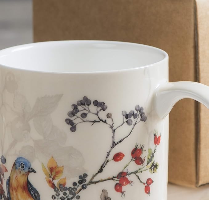 Maison d' Hermine Coffee Mug with Handles Fine Bone China Mugs Pack of One Tea Cups for Hot Beverages Cappuccino Latte Home Restaurant Office Perfect for Gift (Equinoxe - Beige Sparrows, 15 Ounce)