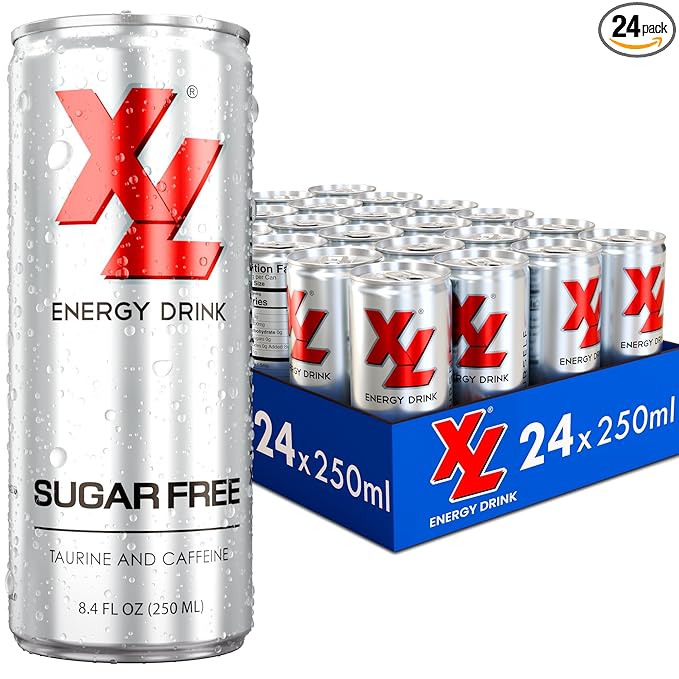XL Energy Drinks Sugar Free 24 Pack - Sugar Free Energy Drinks with 80mg Caffeine plus Taurine & B Vitamins - Improve Performance with Zero Sugar Energy Drinks, XL Suagr Free Low Calories Drinks & Beverages