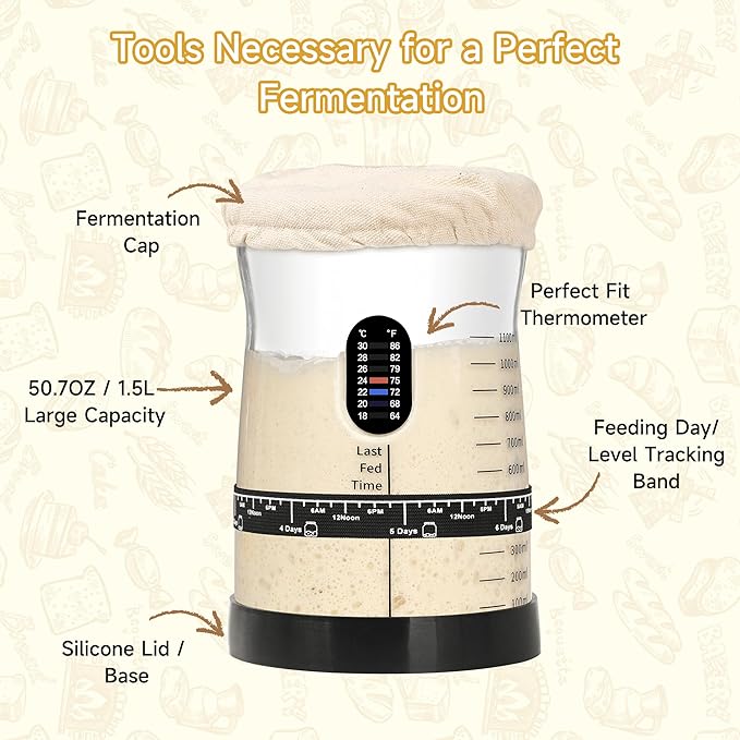 Pro Sourdough Starter Kit- 50oz Large Capacity Sourdough Starter Jar, 17 Flavorful Fermentation Recipes, Sourdough Bread Baking Supplies for Making Delicious Sourdough Breads(1PCS)
