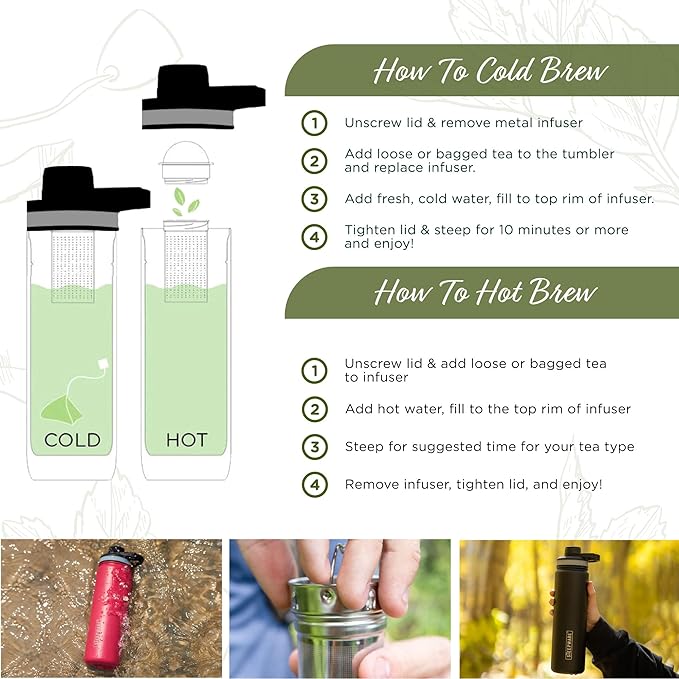 The Tea Spot Steepware Tea Tumbler, Tea Thermos, 22oz, Violet- Travel Bottle with Tea Infuser for Loose Leaf Tea or Iced Coffee - Sleek Double-Walled Insulated Bottle