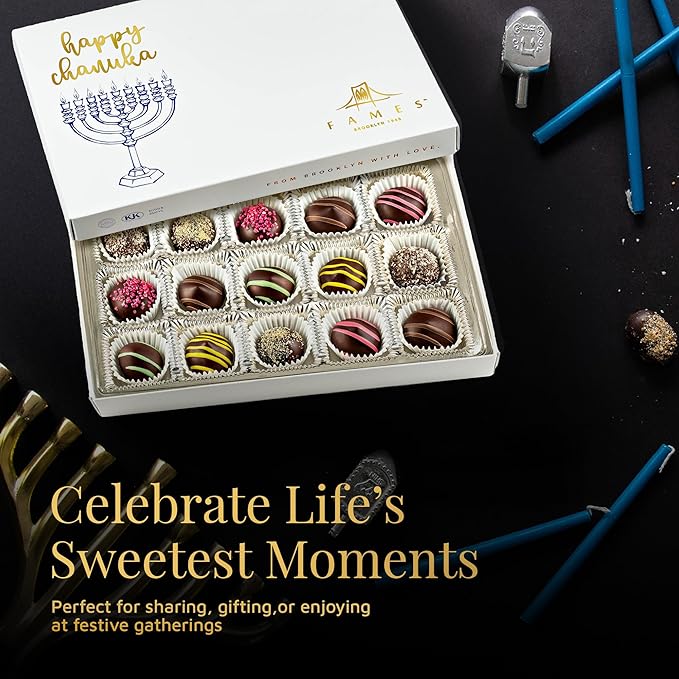 Kosher Dark Chocolate Truffles Gift Box – A Delicious Dairy Free Hanukkah Chocolate Candy for Gifting – Box of Chocolates Chanukah Gift for Women, Men, or Families