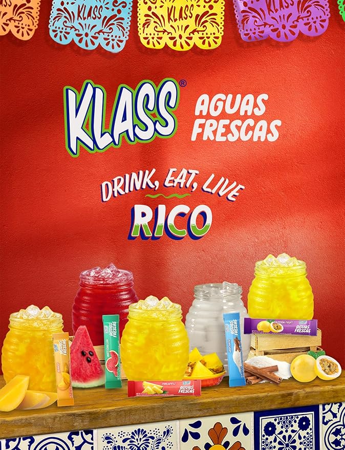 Klass Aguas Frescas | Drink Mix Packets | Pineapple Flavored | Sugar Free On-The-Go Packets, Low Calorie (40 Count Powder Stick Packs)