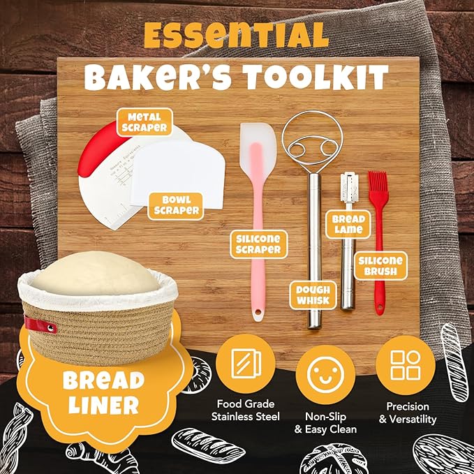 Sourdough Bread Baking Supplies, Sourdough Starter Kit with scale, Starter Jar, Bread Making Tools Kit, Sour Dough Kit Tools, Sourdough Proofing Basket, Sourdough Kit Gifts for Bakers Women Wife Mom