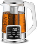 Gourmia Electric Programmable Glass Kettle – 1.7L Temperature Control Tea & Coffee Kettle with Digital Touch Display, 6 Presets, Keep Warm, Removable Stainless Steel Infuser, 360° Swivel Base – White