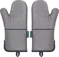 Beneno Kitchen Oven Mitts 2-Pack Heat Resistant to 500°F with Non-Slip Silicone Grip, Extra Long 14.3" Forearm Protection, Soft Quilted Cotton Terry Lining, Ideal for Cooking, Baking, Grilling, Gray