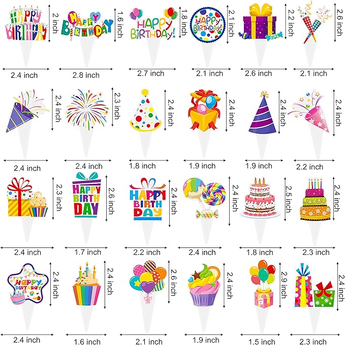 48pcs Happy Birthday Cupcake Toppers Colorful Birthday Cupcake Picks Decorations for Boy Girl Birthday Party Supplies