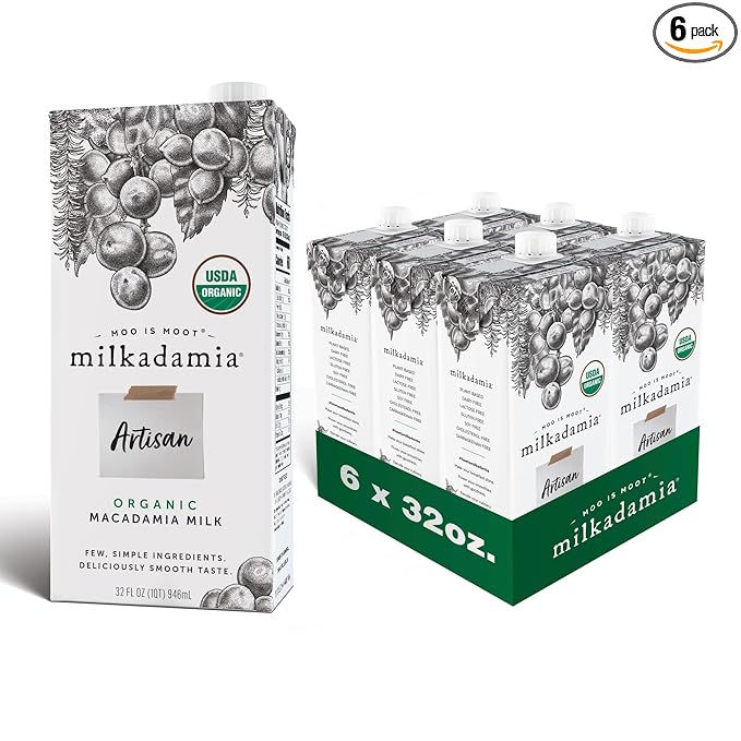 Milkadamia Macadamia Milk, Kosher, USDA Certified Organic, Gluten Free & Non-GMO, 32 Fluid Ounce (Pack of 6)